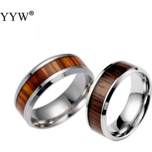 Unisexs Stainless Steel ring Wedding Bridal Ring with Wood for Women Mens Jewelry Fashion Trend 2019