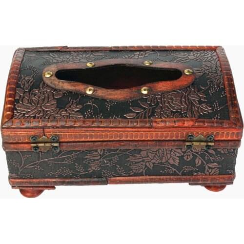 Hot Retro Vintage Copper Ring Pattern Wooden Paper Tissue Box Holder Decor New:Retro Red