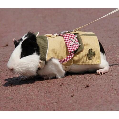 Lovely Soft Small Animal Clothes Outdoor Traction Harness Pet Kitten Guinea-pig Suit with Cute Mini Hat Bag G32A