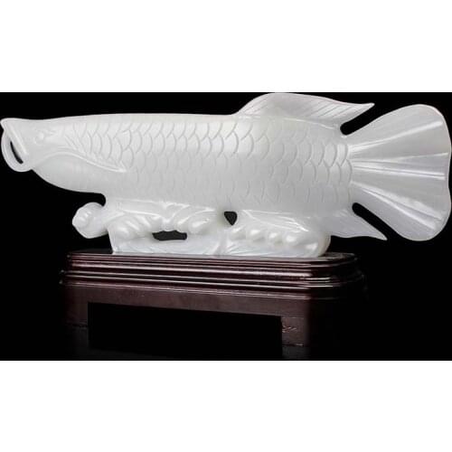 2020 Bring in wealth treasure HOME business Money Drawing efficacious Talisman # white jade Golden Fish Arowana FENG SHUI statue