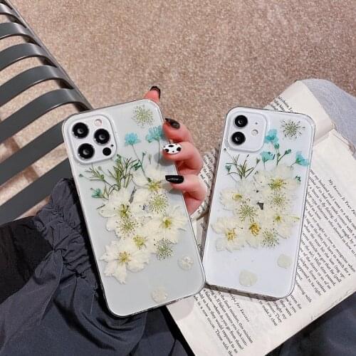 Real Dry Pressed Flower Transparent Phone Case For iphone 12 11Pro Max XS X XR 7 8 Plus SE 2020 12 Soft Epoxy Case Cover Gifts
