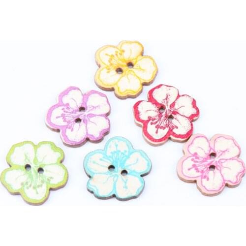 Natural Wooden Flower Shape Scrapbooking Button Handmade Accessory Home Decoration Craft DIY Botones 25mm 20pcs