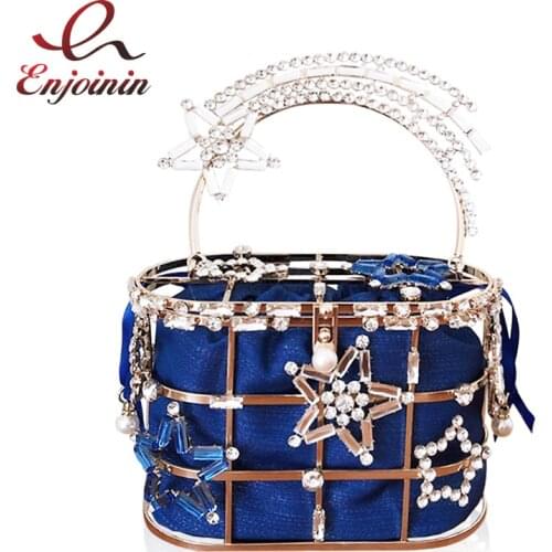 Luxury Metal Diamond Basket Women Party Purses and Handbags 2020 Star Design Evening Bag Desiger Bag Shoulder Chain Bag Pouch