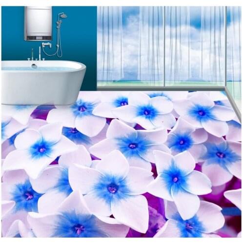 Floor wallpaper murals wall Custom Photo self-adhesive 3D floor Home Decoration Blue fresh white flowers
