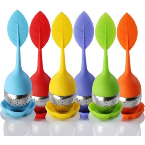20pc/lot Leaf Silicone Tea Infuser withe Food Grade make tea bag filter creative 304 Stainless Steel Tea Strainers