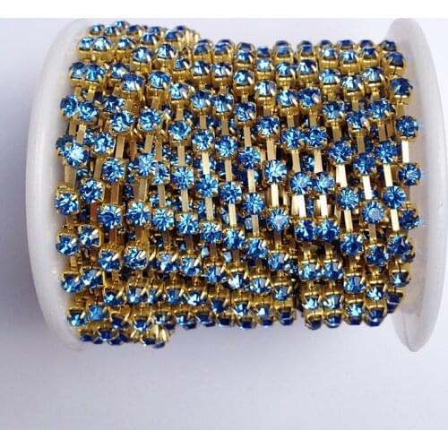 Light Sapphire Crystal Rhinestnes Mesh 10 yards/roll SS6 to SS38 Gold Base DIY Beauty Accessories Rhinestone Chain