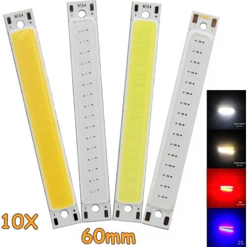10X LED COB Strip Light Bulb 8mm x 60mm 3W LED Work Floodlight Source Chip Beads DC 3V For DIY Lamp Super Bright Red Blue White
