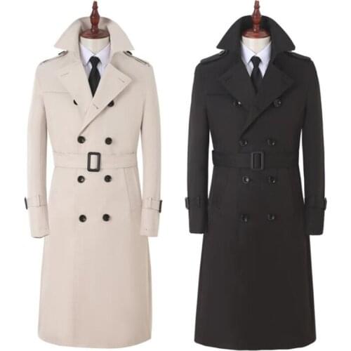 Korean mens trench coats windbreaker long over the knee fashion British business handsome all-match spring autumn new jacket