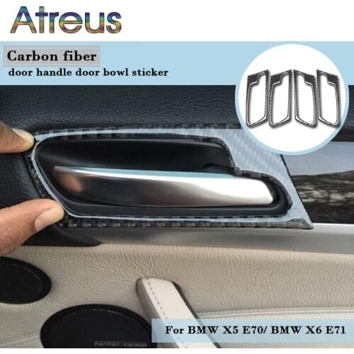 Carbon Fiber Car Interior Door Handle Cover Trim Door Bowl Stickers decoration for BMW X5 E70 X6 E71 2008-2013 2014 accessories