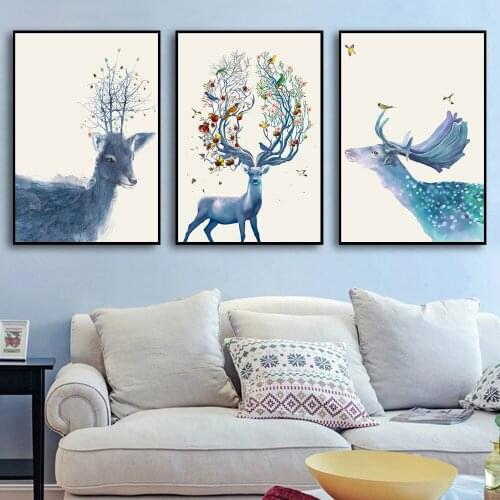 European Style Living Room Decoration Painting Deer Elk Hanging Painting Fabric Art Cuadros Decoracion Salon Oil Painting