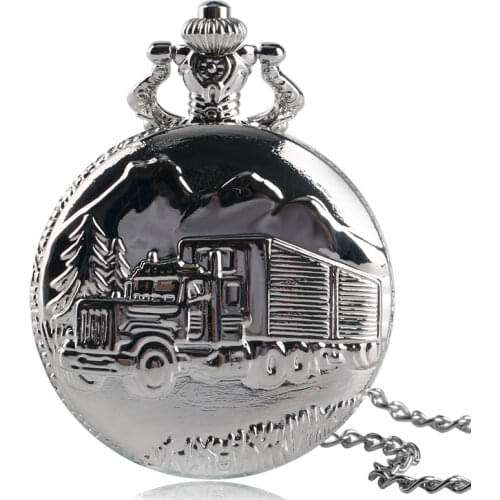 Vintage Lorry Silver Van Truck Quartz Pocket Watch Pendant Necklace Men Women Tree Fashion Antique Style Steampunk Retro Gift