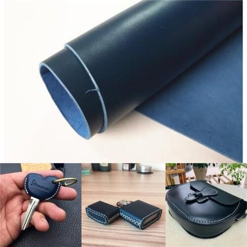 DIY Tochigi water dyed vegetable tanned oil wax leather blue leather top layer cowhide wallet 2.0mm thickness Waterproof