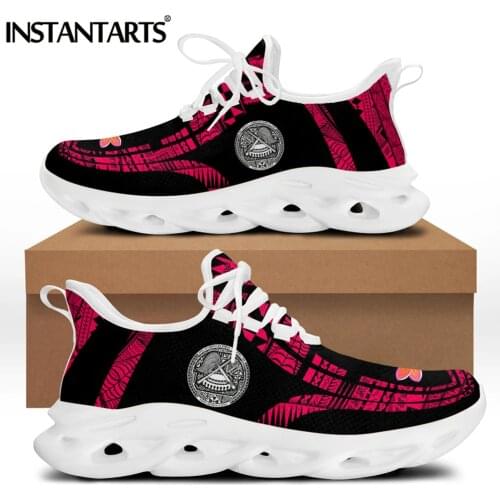 INSTANTARTS New Design Ladies Lace up Flat Shoes Samoan Polynesian Plumeria Printed Mesh Sneakers Comfort Platform Footwear 2021