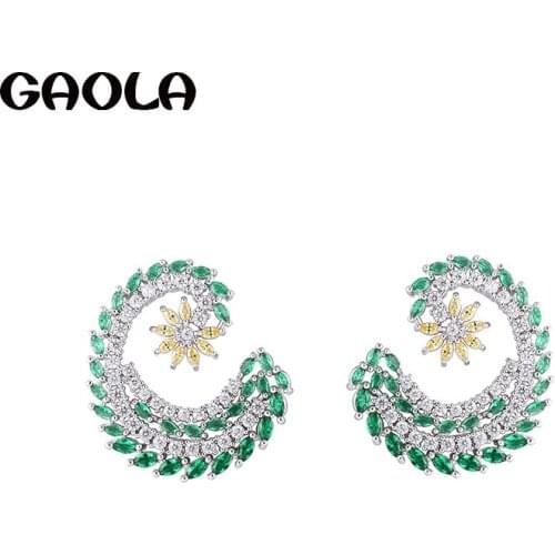 GAOLA New Arrival Flower Earring For Girl Geometric Zirconia Minimalist Cute Stud Earrings Women Jewelry GLE7167
