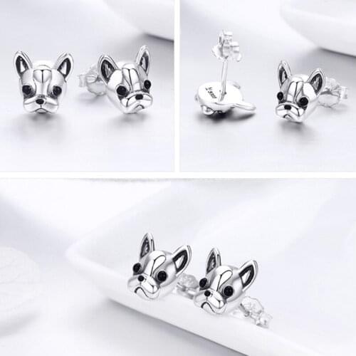 1 Pair French Bulldog Metal Earrings Lovely Animal Ear Studs for Women Jewelry Gift E56A