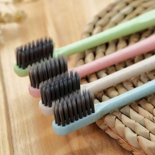10pcs Wheat Straw Toothbrush Tooth Cleaning Brush Soft Slim Bamboo Charcoal Bristle Brush Adult Kids Teeth Brush K-866