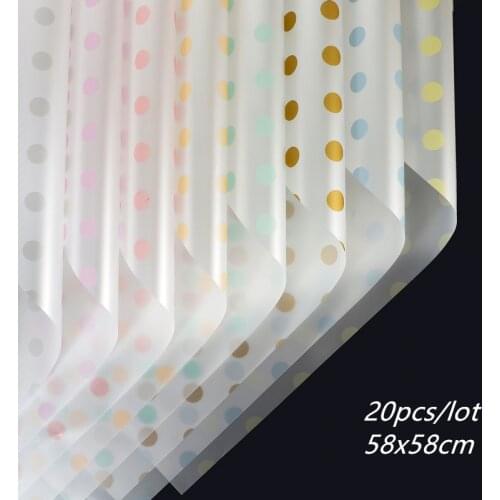 20pcs/lot Plastic Waterproof Dots Flower Wrapping Paper Bouquet Packaging Material Wedding Deco 58x58cm