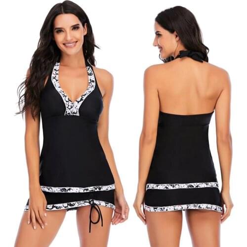 2021 Two Piece Swimwear Women Plus Size Tankini Swimsuits with Shorts V neck Tankinis Set Swim Wear Black Print Bathing Suit