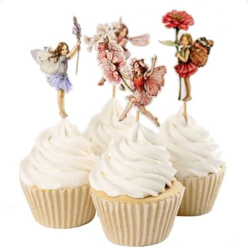 24pcs/set Flower Fairy Pixie Cupcake Cake Topper Picks Cake Decor for Birthday Wedding Party