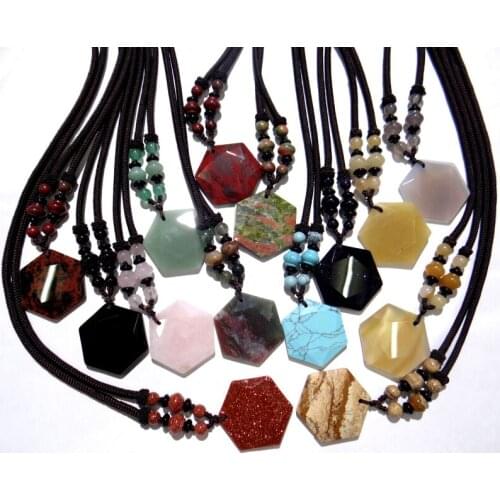 30*34mm high quality natural stone tiger eye Turquoises Quartz crystal hexagon pendant for diy Jewelry making necklace wholesale