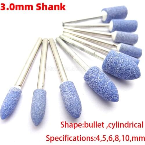 5Pcs 3MM Shank Abrasive Polishing Stone Rotary Grinding Wheel Blue Corundum Head Stones Flint Wheelhead Tip Sand Bullet Shape