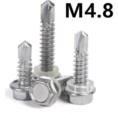 50PCS M4.8x13/16/19/25/32/38/50mm 410 Stainless steel External hexagonal self Drilling screw bolt Tapping drilling Tail screw