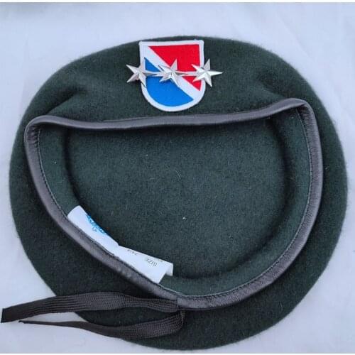 United States Us Army 11th Special Forces Group Wool Blackish Green Beret & OFFICER 3 STAR LIEUTENANT GENERAL RANK Military Hat