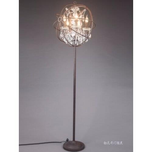 American country loft retro iron crystal floor lamp bedroom living dining room standing light lamp