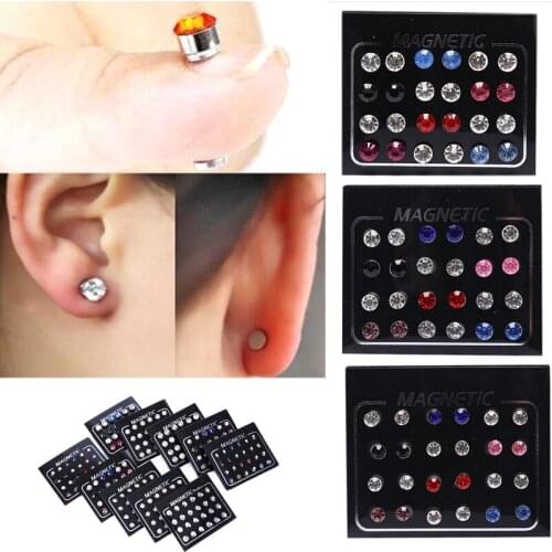 BOG- 24 pieces Magnetic Non-Piercing Clip Round Rhinestone Stud Earring Cheater Fake Ear Plugs For Boy Body Jewelry