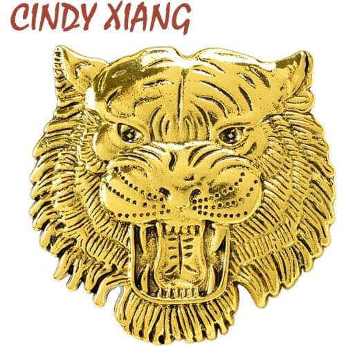 CINDY XIANG New Ancient Bronze Silver Metal Brooches Tiger Face Head Brooch Pins For Women And Men Animal Accessories Jewelry
