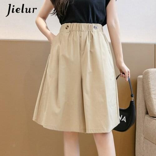 Jielur Black White High Waist Wide Leg Shorts Women 2021 Summer Korean Style Short Female Green Khaki Shorts for Womens S-XL