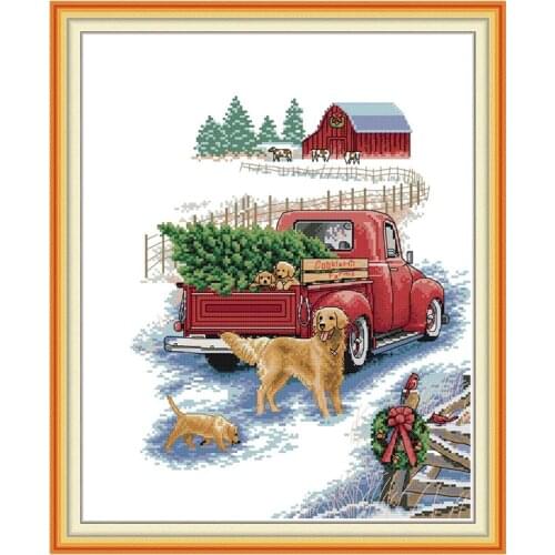 JoySunday Cross Stitch Stamped Kits Winter Trip Patterns 14CT 11CT Printed Cross Stitch Kits Handmade Embroidery Needlework Sets