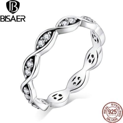 BISAER Infinite love Ring 100% 925 Sterling Silver Statement Geometry Finger Rings For Women Stylish Jewelry 2020 ECR665