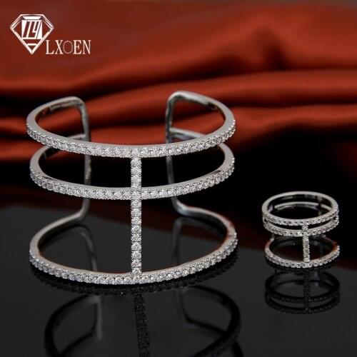 LXOEN Luxury Exquisite Brand Rings Sets for Women Fashion Adjustable Bangle Party Jewelry Sets Gift for Wedding Set