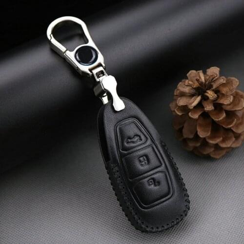 Leather Car Key Fob Cover Case For Ford Fusion F150 Ranger Focus 2 3 Mondeo Mk5 Mk3 Fiesta S C Max 2019 2020 Key Ring Key Holder