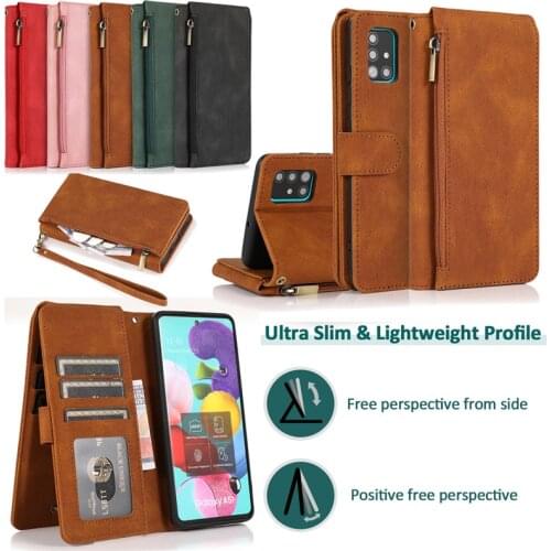 Leather Wallet Case for Samsung A51 A71 A21 A31 A81 A91 Zipper Purse Card Cover for Galaxy A12 A32 A42 A52 A72 A21S Etui Hoesje