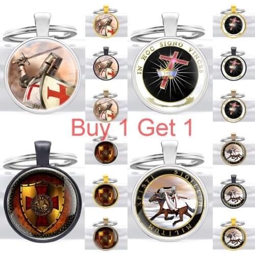 Buy 1 Get 1 Classic Knight Templar Cross Glass Dome Key Chains Charms Men Women Templar Order Key Ring Antique Jewelry Gifts