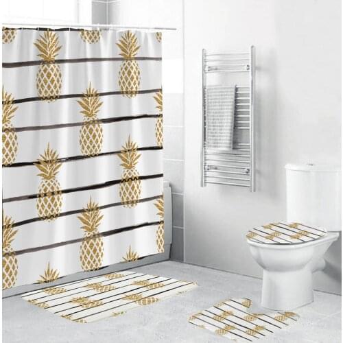 4-Piece Bathroom Set With Gross Printing Non-Slip Bathroom Carpet Mat Waterproof Shower Curtain Night Girl Bath Decoration