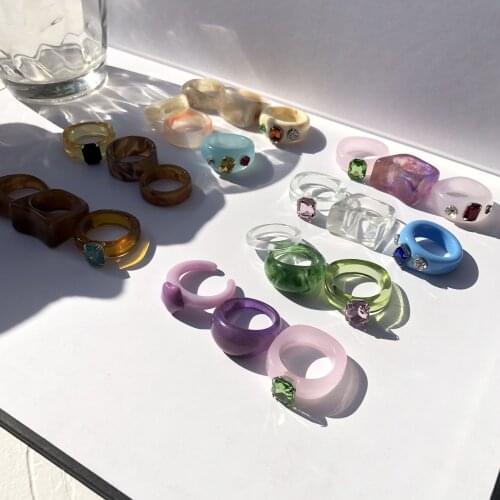 3pcs Korean Fashion Resin Pink Chunky Rings Set for Women Girls Friend Gift Aesthetic Accessories Jewelry wholesale