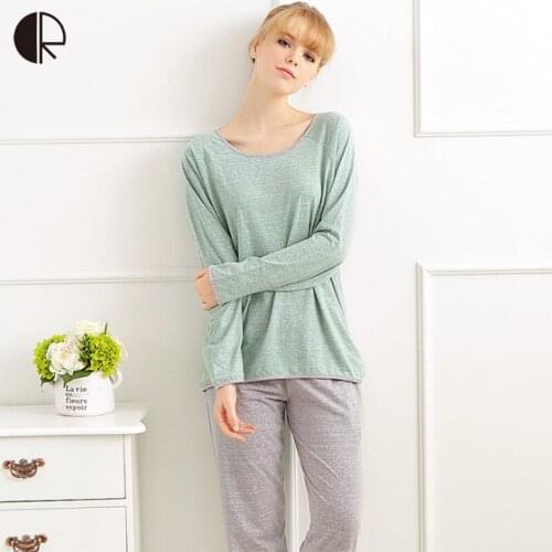 2017 New Spring Aurumn Ladies Casual Home Clothing Women Cotton Solid Pajamas Set O-Neck Sleepwear Lounge Suit Free Shipping