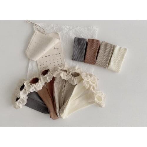 Wholesale 4pcs Girls Socks 2021 Spring Summer New Korean Style Childrens Sock 1-6 Years Old Kids Cotton Knee High Socken