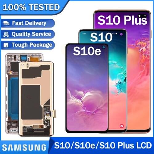 Original New LCD S10+ for SAMSUNG Galaxy S10 S10e S10 Plus Super AMOLED Display with Frame Touch Screen Digitizer Repair Parts