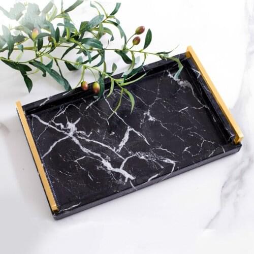 Tray Light Luxury Marble Pattern Rectangle Home Creative Living Room Teacup Water Cup Leather Tray