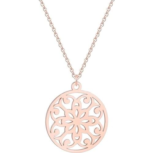 Rose Gold Flower Of Life Mandala Pendant Sacred Geometry Mens Stainless Steel Spiritual Necklace Women Om Yoga Ancient Egyptian