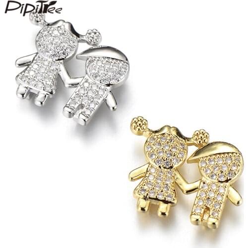 Pipitree Clear Cubic Zirconia Boys and Girls Slider Charms fit 10mm Band Bracelet DIY Charms Moving Beads Jewelry Accessories
