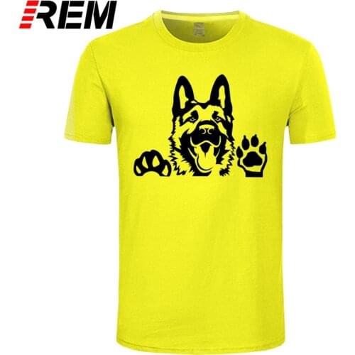REM tee 100% Cotton O-neck Custom Printed Tshirt Men T shirt People German Shepherd Dog Fun and cute art men T-Shirt