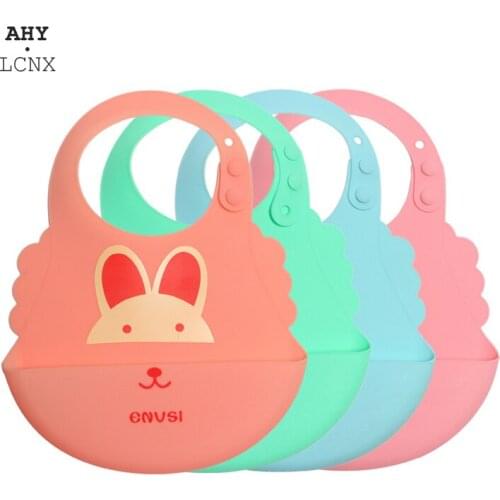 Soft Silicone Baby Bib Waterproof Saliva Cartoon Rabbit Bibs Newborn Feeding Infant Edible Aprons Kids Adjustable Burp Cloths