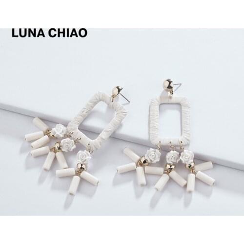 LUNA CHIAO 2020 Spring Designs Fashion Bijoux Jewelry Raffia Ribbon Resin Flowers Drop Earrings Women Statement Earring