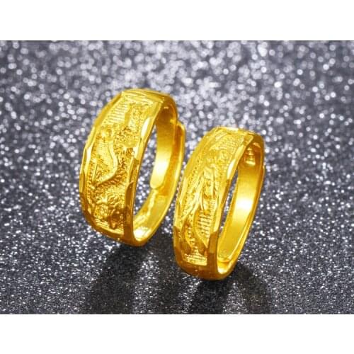 Luxury 24K Yellow Gold Golden Gypsophila Shaped Rings for Couple Women Men Wedding Engagement Fine Gold Match Ring Jewelry Gifts