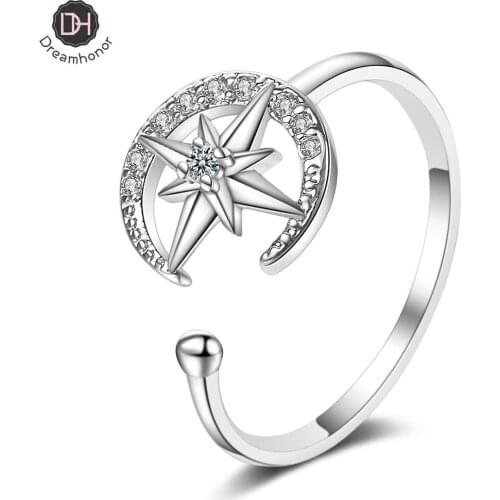 2021 New Arrivals Simple 925 Sterling Silver Zirconia Moon Star Rings For Women Wedding Rings Original Fine Jewelry